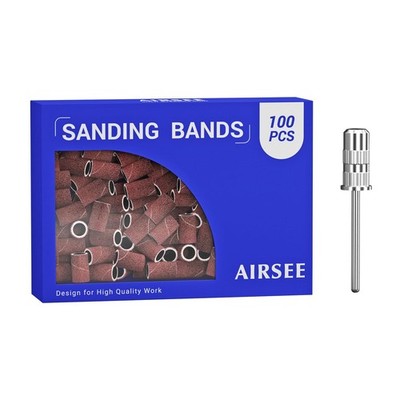 AIRSEE Sanding Bands for Electric Nail Drill 100 Piece Set 180# Grit, Brown 