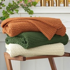 Chunky Cable Knit Throw Blanket Lightweight Beige 100 Organic Cotton Blanket...