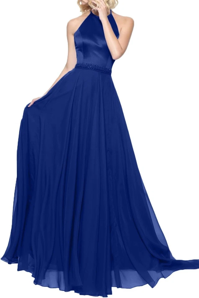 Satin Chiffon Abendkleider Ballkleider Jugendweihe Kleider Promkleider Lang - Bild 2 von 4