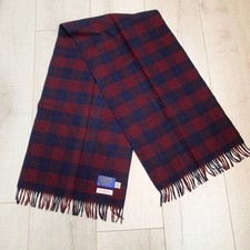 Pendelton Authentic robinson Tartan Red Plaid 100 Virgin Wool Scarf fringe blue