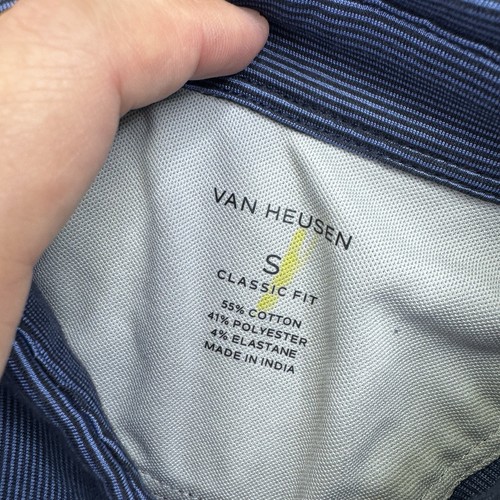 Polo Van Heusen uomo vestibilità classica piccola righe blu manica corta NUOVA - Foto 9 di 14