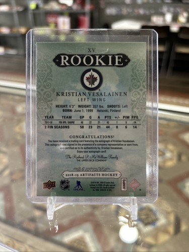2018-19 Artifacts Rookie XV Kristian Vesalainen RC Auto Redemption SP /175 Jets! - Picture 2 of 2