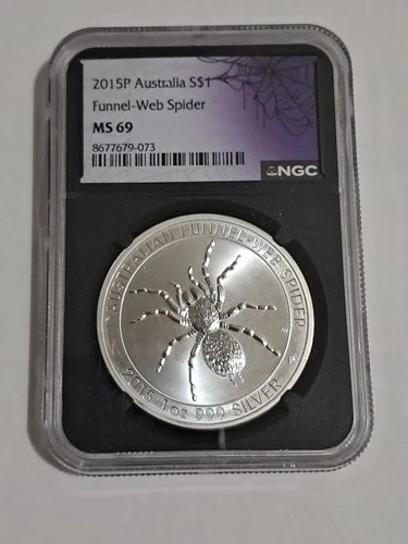 2015-P Australia Funnel Web Spider 1oz .999 Silver MS69 NGC Black Core