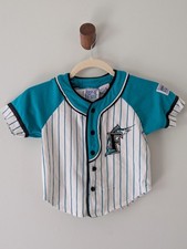 Vintage Youth Kids Florida Marlins Button Down Tee T Shirt