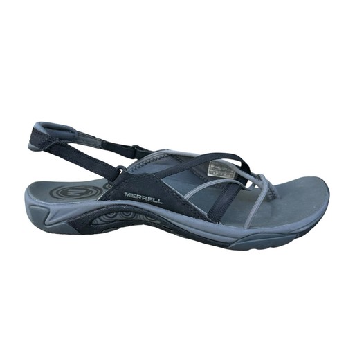 Merrell Damengröße 7 US Riemchen-Sportsandalen Sirenen hellbraun schwarz grau verstellbar