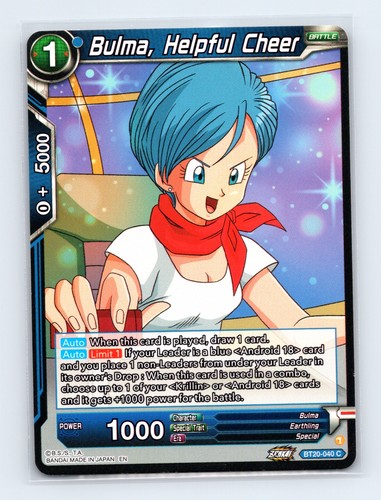 Bulma, Helpful Cheer BT20-040 Power Absorbed Dragon Ball Super NM - Imagen 1 de 2