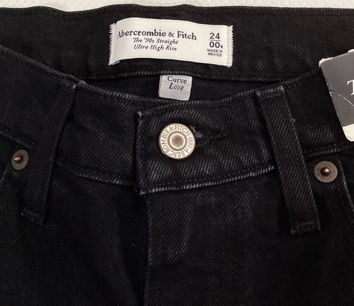 BNWT Ladies Abercrombie & Fitch The 90's Straight Black Jeans W24 L30 Size 6 - Picture 5 of 9