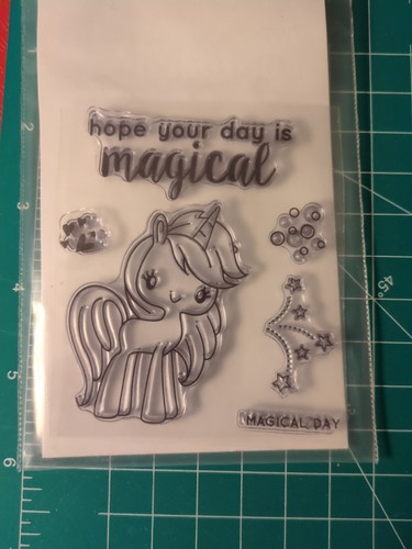 Gebrauchtes Clear Acryl Stempelset 104 Hope Your Day Is Magical Einhorn Herz Blase - Bild 2 von 2