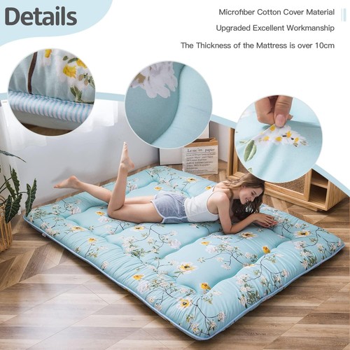 MAXYOYO Japanische Boden Futon Matratze Tatami Faltbar Aufrollbar Grün Blumen, King/Groß - Bild 3 von 9