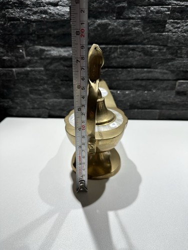 Vintage große 11" lange Messing Aladdin Genie Öllampe mit Perlmutt - Bild 6 von 9