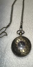 Single albert black plated pocket watch chain fob t bar and pocket watch