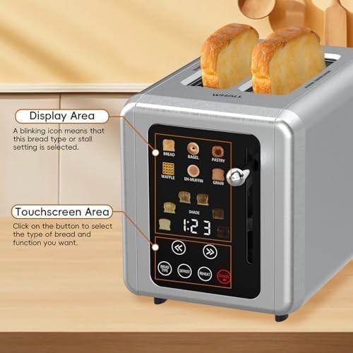 WHALL Touch Screen Toaster 2 Slice Digital Timer KST075AU - STAINLESS STEEL - Afbeelding 4 van 4