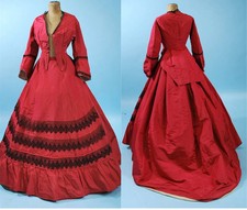 1860's Red Dress Gown Medieval Vintage Costume Victorian Cival War Southern