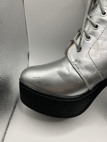 Allegra K Women's Platform Chunky High Heel Lace Up Silver Combat Boots 9 M US - Bild 11 von 11