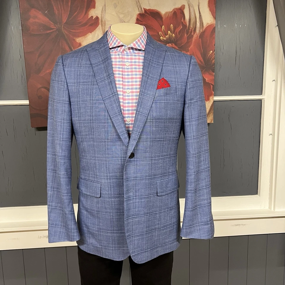 Chaqueta Blazer Banana Republic Para Hombre 40R Ajuste Estándar Lana Seda Lino Elastizada Azul Foto 2 de 4