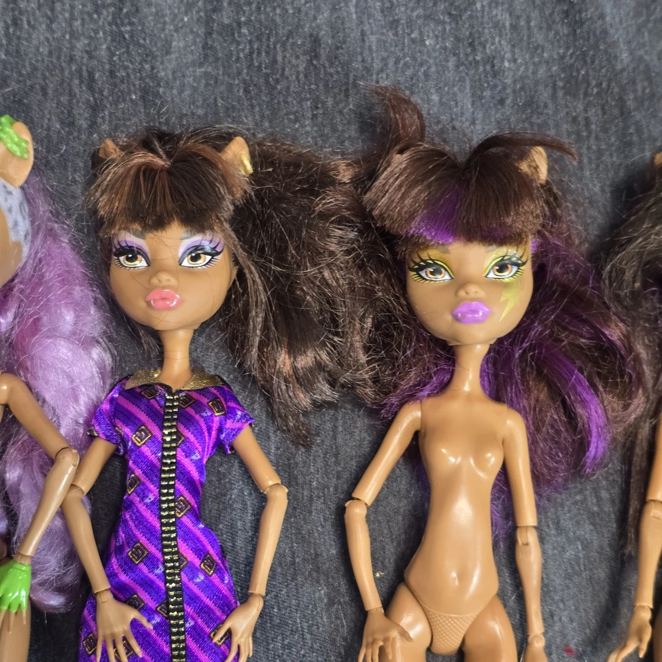 Monster High Lote De 5 Muñecas Clawdeen Wolf Incompletas 1 Primera Ola Negro Elástico Foto 3 de 4