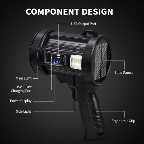 LED Searchlight Portable Super Bright Handheld Spotlight Rechargeable Flashlight - Picture 11 of 14