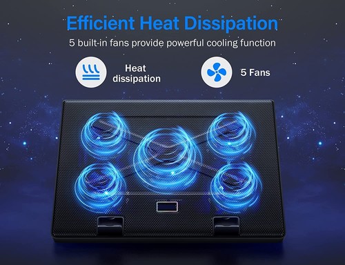Support Ventilateur Refroidissement Ordinateur Portable Double USB pour Ordinateur Portable 11-17" Pouces Refroidisseur Pad avec 5 Ventilateurs - Photo 3/11