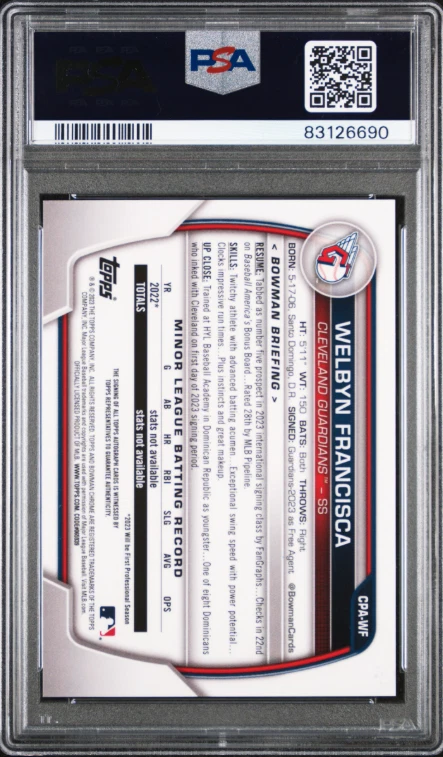 Welbyn Francisca 2023 Bowman Chrome Prospect #CPA-WF AUTO GREEN LAVA /99 PSA 10 - Image 2 of 2