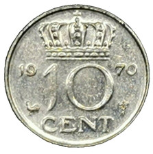 Queen Juliana  Royal Crown  10 cents 1970 NETHERLANDS (5D)
