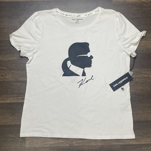 KARL LAGERFELD Paris Damen Kurzarm T-Shirt Gr. Large L weiß mit schwarzem Gesicht - Bild 1 von 6