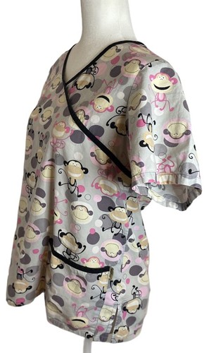 Tafford Medical Uniform Scrub Top Women Size Small Happy Monkey - Picture 4 of 7