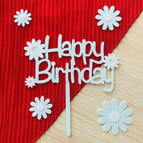 Daisy Themed Happy Birthday Cake Topper Card Acrylic Party Decor Supplies - Picture 5 of 19