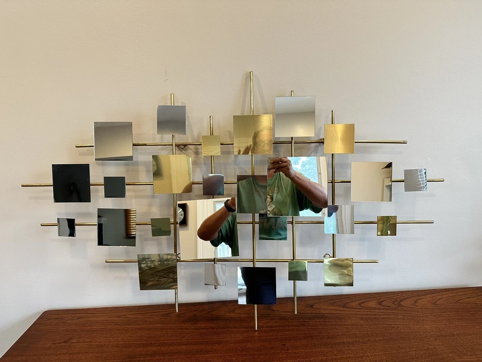 Винтаж 1970-е C Jere? Зеркальная настенная скульптура середины века современные капли дождя тяжелые - Изображение 3 из 4