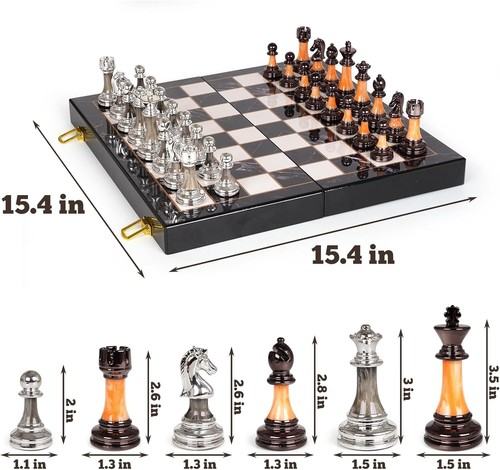 15" Large Chess Set for Adults Kids with Weighted Acrylic Chess Pieces 3.5" - Picture 3 of 9