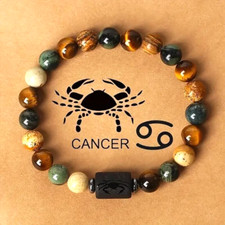 Stylish Zodiac Sign Cancer Natural Stone Bracelet Tiger Eye Stone Men Women Gif