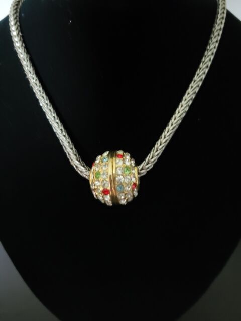 Vintage Multicolor Crystal Pendant/woven 16 In Necklace Magnetic Clasp Vintage Multicolor Crystal Pendant/woven 16 In Necklace Magnetic Clasp