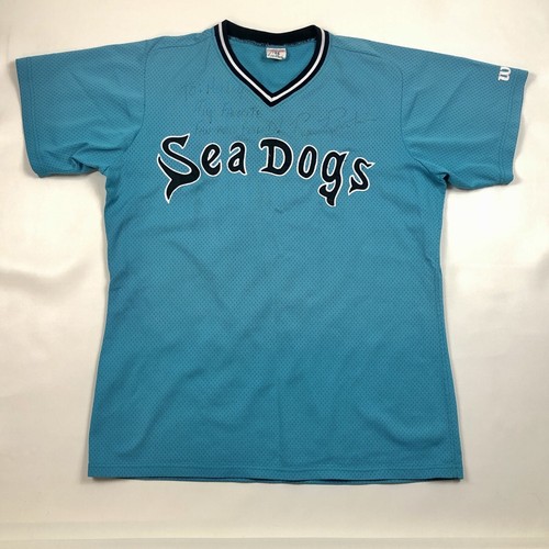 Vintage 1998 Portland Sea Dogs Teal BP Baseball Jersey #15 Sewn Wilson 46 Signed