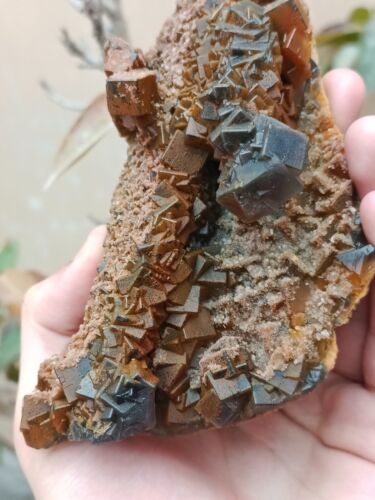 Muestra mineral de cristal de fluorita cúbica natural rara 384 g recubierta de óxido de hierro rojo - Imagen 6 de 23