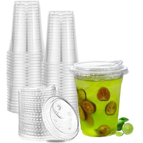 Clear Plastic Cups with Strawless Sip Lids, Disposable Plastic Coffee 12 oz 25 - Picture 2 of 7