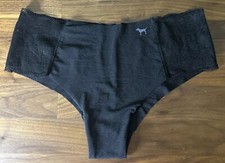Victoria's Secret PINK Logo Cheekster Dog Panties Med Black Yoga Smooth Lace