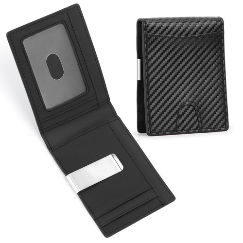 Schmale Brieftaschen für Männer mit Geldklammer Doppelfaltung Geldbörse RFID Kartenetui Herren Brieftaschen - Bild 3 von 11