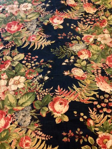 Jay Yang Blue Floral Cabbage Rose Upholstery Fabric 80” x 52” 2+ yds Pink, Green - Picture 3 of 10