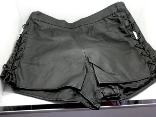 Women's Genuine Leather Laces Shorts Motorcycle Biker Attire