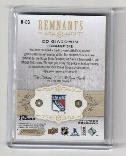 2018-19 Upper Deck Engrained Remnants Stick Ed Giacomin New York Rangers 009/100 - Bild 2 von 2