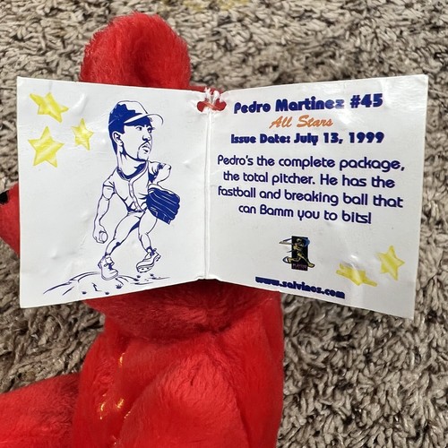 Vintage 90s Pedro Martinez 1999 Beanie Baby Boston Red Sox MLB Embroidered Bear - Picture 10 of 12