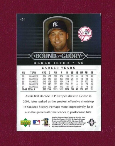 2002 Upper Deck Bound for Glory #454 Derek Jeter NY Yankees - Picture 2 of 2