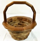 Handcrafted Handmade Geometric Wooden Basket Planter w/ Handle 11.75”