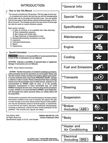 1995 Honda Civic Shop Service Repair Manual Book - Picture 2 of 7