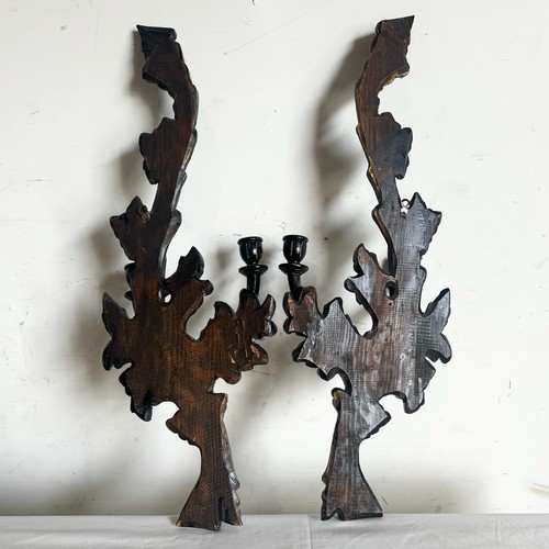 Vintage Hand Carved Black Wooden Candle Sconces - a Pair - Picture 9 of 12