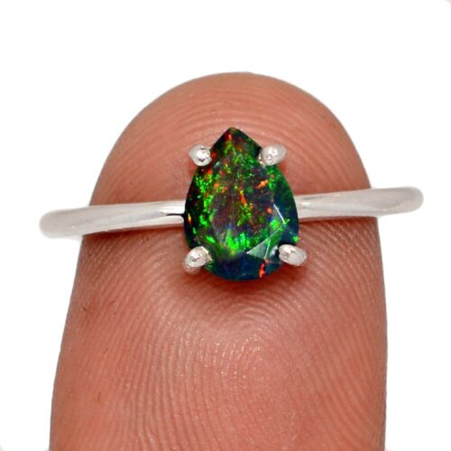 Natural Faceted Chalama Black Opal 925 Sterling Silver Ring Jewelry s.8 CR69822