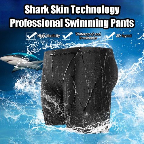 Men's Sharkskin Swimming Trunks + Cap Kit Swim Jammers Racing Training Swimwear - Picture 2 of 14