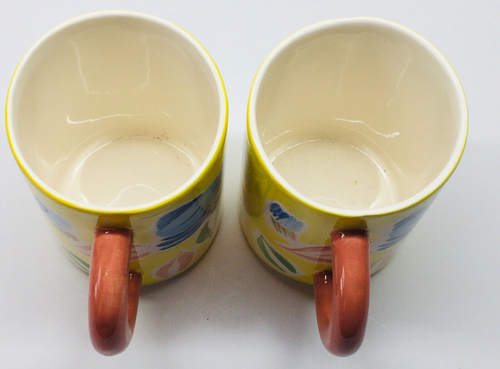 PIER 1 ONE IMPORTS Floral Flower Espresso Mini Coffee Mugs Cup Yellow set of 2. - Picture 7 of 8