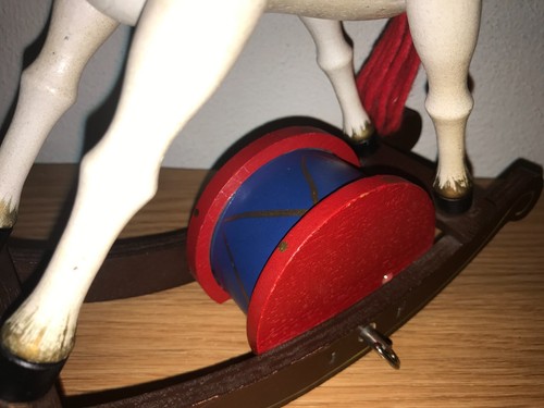 VINTAGE 10" WOODEN MUSICAL ROCKING HORSE: ROCKS & PLAYS EAST SIDE, WEST SIDE - Picture 3 of 8