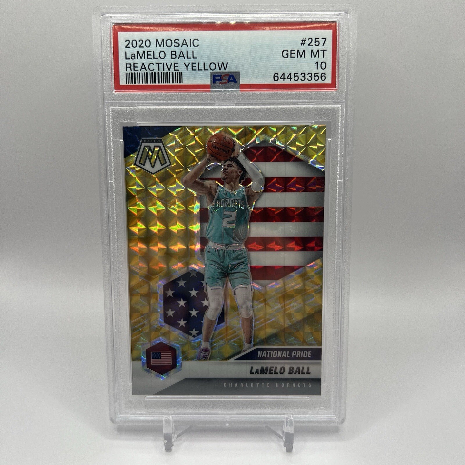 2020-21 Panini Mosaic LaMelo Ball Yellow Reactive RC PSA 10 Gem Mint #257 Rookie