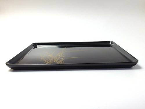 Japanese antique vintage Wajima black lacquer wood rectangle tray chacha - Picture 7 of 9